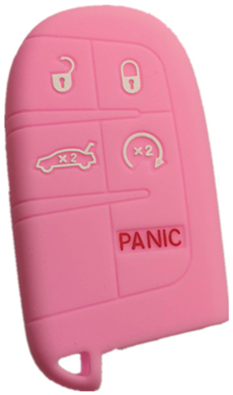 RUNZUIE Silicone Keyless Entry Remote Key Fob Cover Case Fit for Jeep Grand Cherokee Dodge Challenger Charger Dart Durango Journey Chrysler Pink 5 Buttons - Image 1